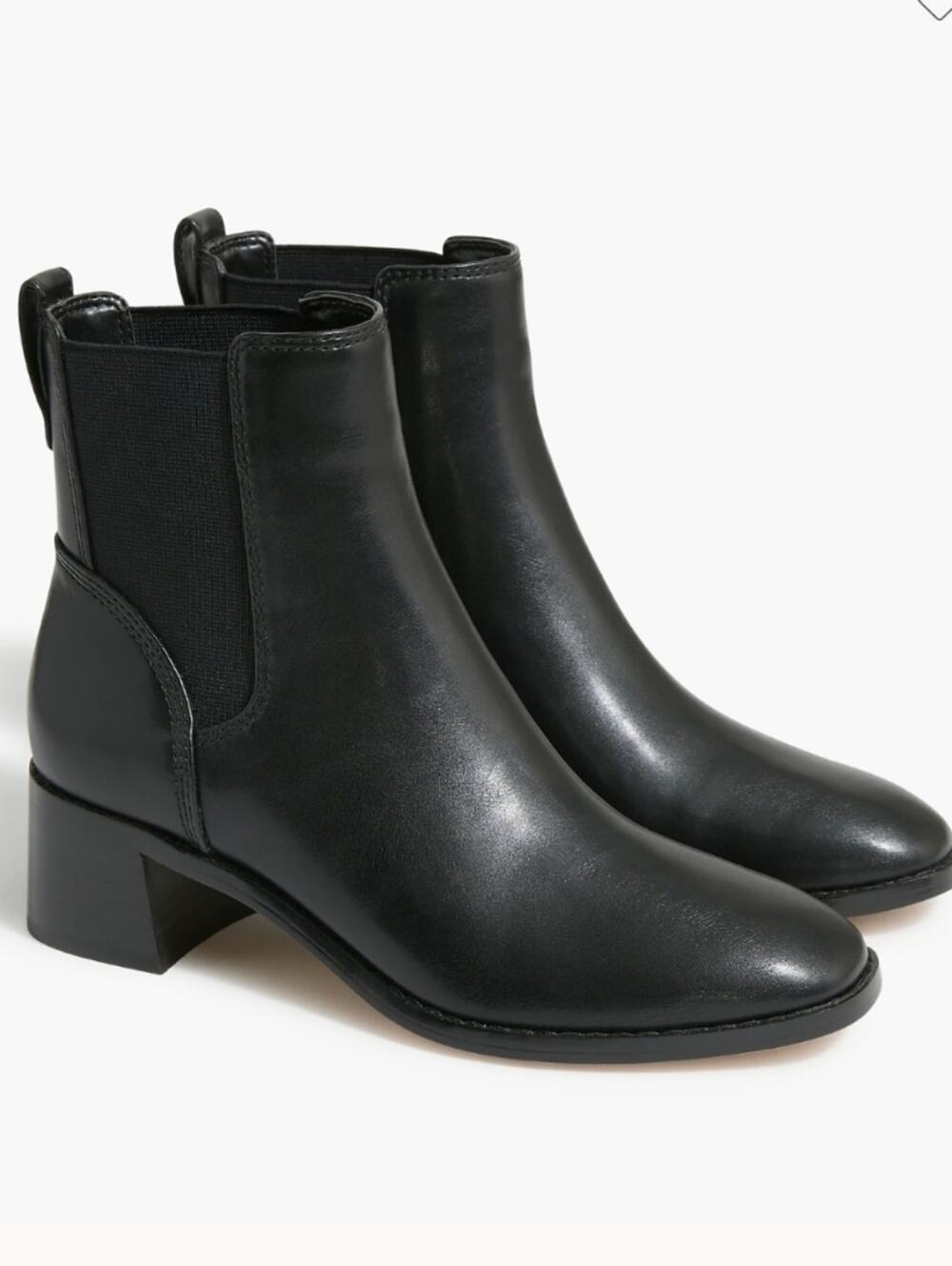 NWOB J. Crew Factory Black Leather Chelsea Boots Women's Size 7.5